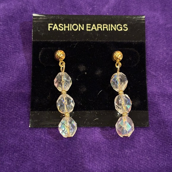 Fashion Jewelry Jewelry - Iridescent Aurora Borealis Triple Bead Dangle Fashion Jewelry Drop Earrings